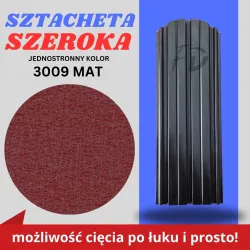 Sztacheta ogrodzeniowa szeroka firmy GARD jednostronna powłoka matowa kolor kasztanowy zakończenie półokrągło