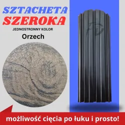 Sztacheta ogrodzeniowa szeroka firmy GARD jednostronna kolor drewnopodobny Orzech zakończenie półokrągłe