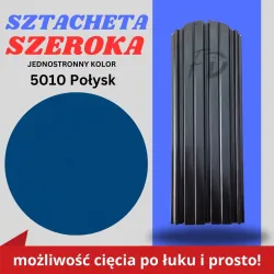 Sztacheta ogrodzeniowa szeroka firmy GARD jednostronna powłoka w połysku kolor niebieski zakończenie półokrągłe