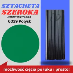 Sztacheta ogrodzeniowa szeroka firmy GARD jednostronna powłoka w połysku kolor jasnozielony zakończenie proste