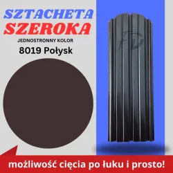 Sztacheta ogrodzeniowa szeroka firmy GARD jednostronna powłoka w połysku kolor brązowy zakończenie półokrągłe