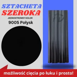 Sztacheta ogrodzeniowa szeroka firmy GARD jednostronna powłoka w połysku kolor czarny zakończenie proste