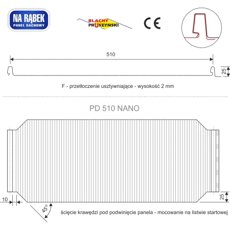 Panel dachowy PD510 Nano blacha na rąbek MAT 35lat gwarancji