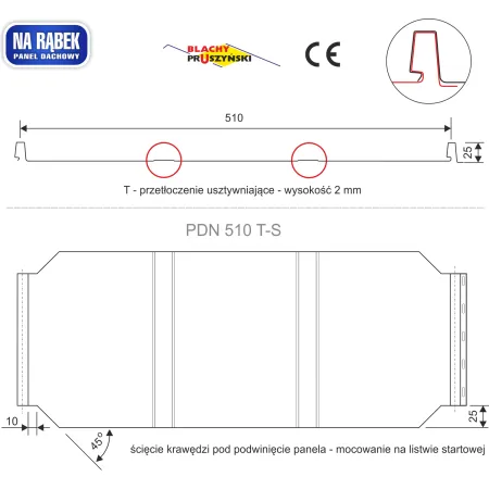 Panel dachowy PD510 T-S blacha na rąbek MAT 35lat gwarancji przetłocznenie